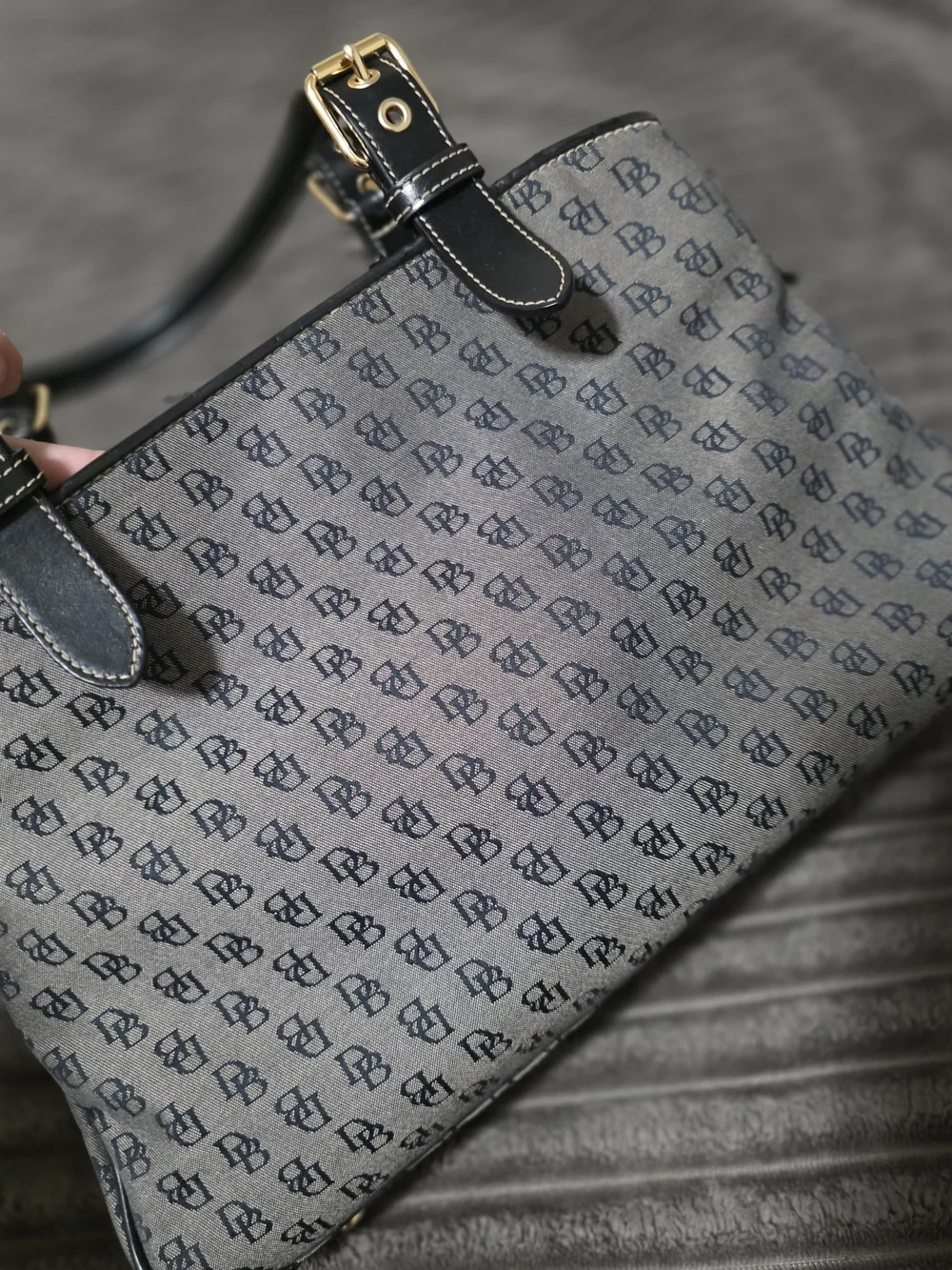 Monogram Pattern Canvas Tote Bag in Gray and Black